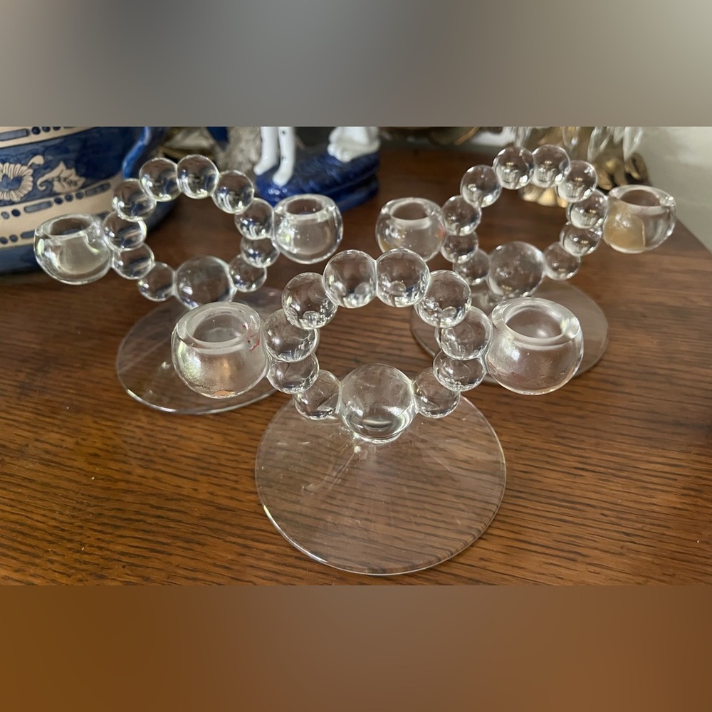 Set Of 3 Imperial Glass CANDLEWICK Double Candlestick Candle Holders